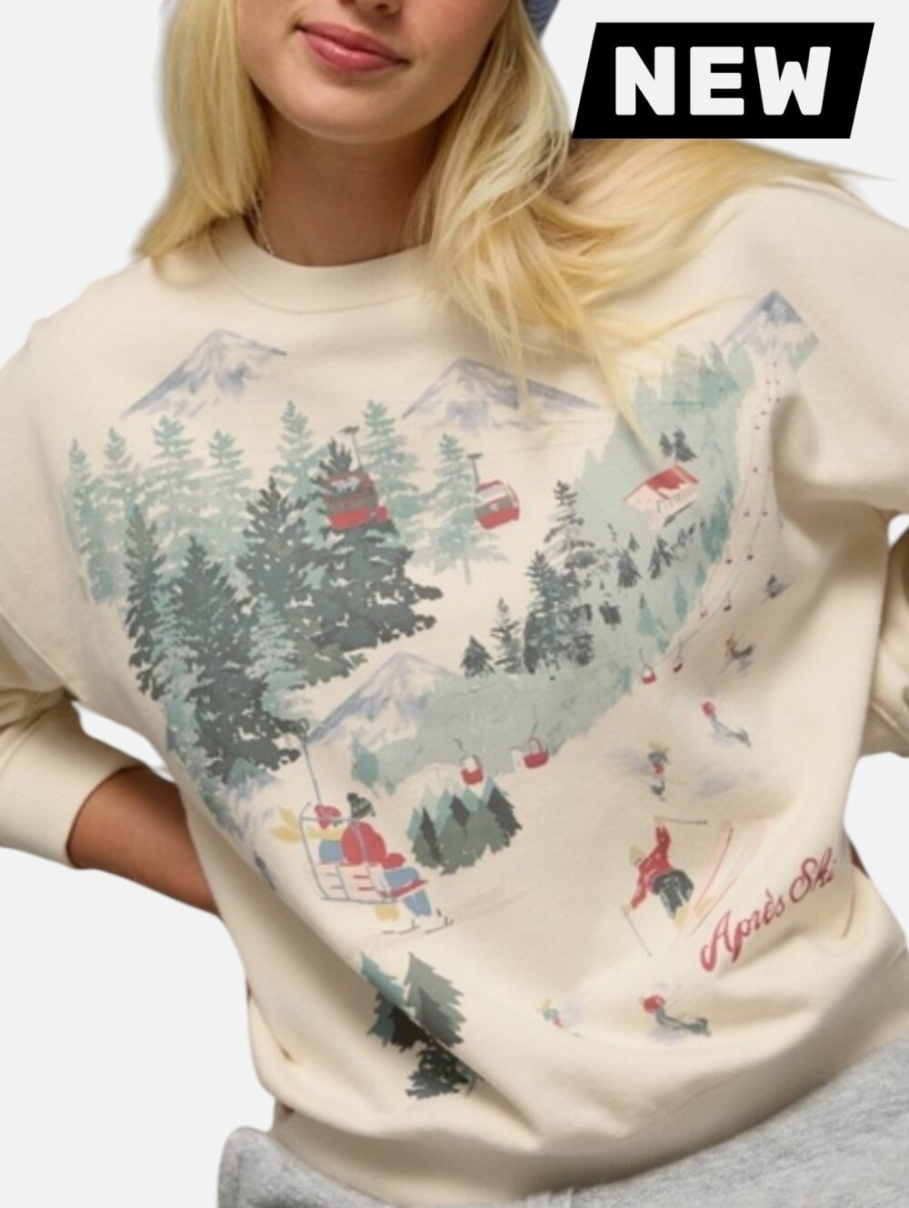 New American Eagle Après Ski Cream Graphic Sweatshirt Size L & XL